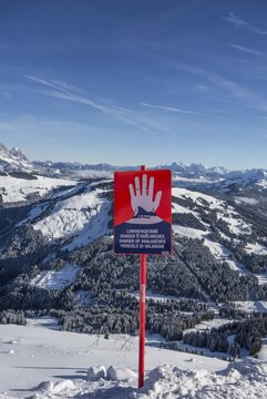 "Danger of Avalanches", sign in the Alps, Brixen im Thale, Tyrol, Austria