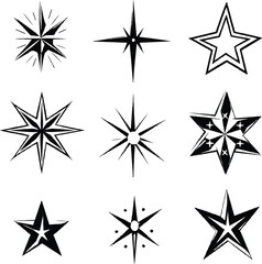 Fototapeta premium collection of decorative star and sparkle vector icons flat design illustration