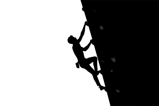Conquering the Ascent: A silhouette of a determined climber scaling a rock face against a stark contrast, embodying resilience and ambition.
