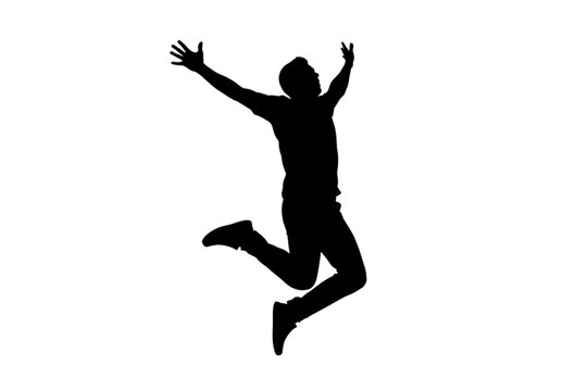 Joyful Leap: A silhouetted figure leaps with unrestrained glee, arms outstretched, embodying pure freedom and elation. 