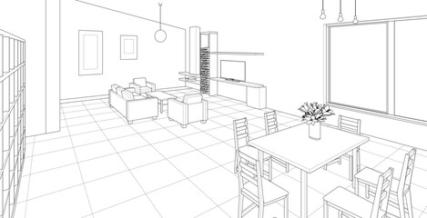 Fototapeta premium interior kitchen living room 3d illustration 