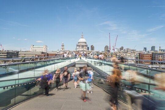Millenium Bridge and St Paul's Cathedral, London, England, United Kingdom