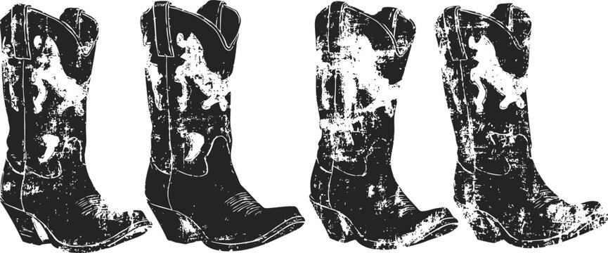 Vintage western cowboy boots with intricate floral embroidery and worn leather texture