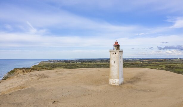 Aerial view, Rubjerg Knude Fyr lighthouse, North Jutland, Denmark