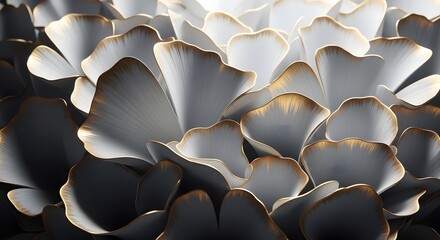 Obraz premium Closeup abstract composition of delicate white and grey petals with subtle golden edges creating a luxurious floral pattern