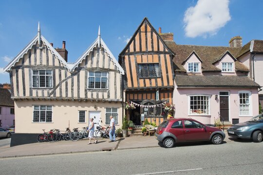 Houses in Lavenham in typical half-timbered architecture, Suffolk, England, Great Britain