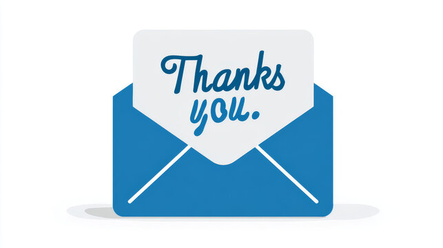 Letter in an envelope with thanks or thank you on white background icon. Send to email, mail. Blue. Flat design. Eps 10