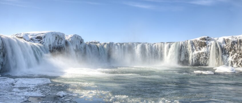 Go&eth;afoss Waterfall in winter with snow and ice, Northwestern Region, Iceland