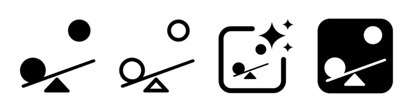 Imbalance and leverage icon with tilted seesaw and circles representing equilibrium and weight distribution in business concepts isolated on transparent background vector illustration