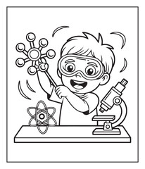 Fototapeta premium Cute engineer working with skilled black line art vector illustration coloring page for kids