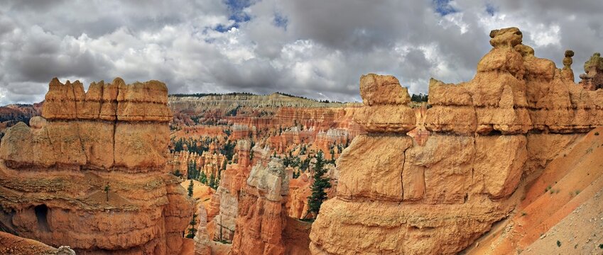 Queens Garden Trail with sandstone pillars or hoodoos, landscape formed by erosion, Bryce Canyon National Park, Utah, United States