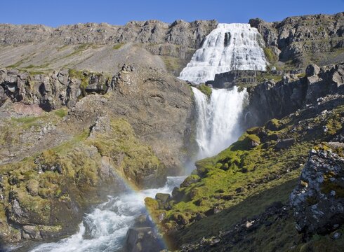 Dynjandifoss (Fjallfoss) Waterfalls, Western Fjord, Iceland, Atlantic Ocean