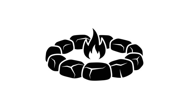 Black campfire stones with flame.
