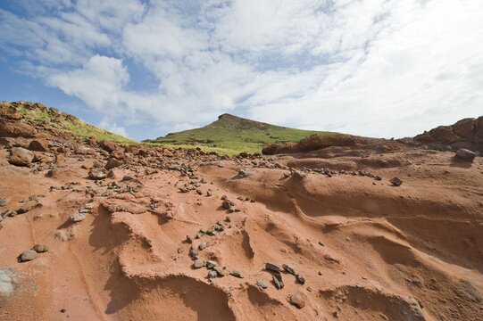 Volcanic rock formation in the nature reserve of the Ponta de Sao Lourenco Peninsula, Lourenco, Madeira, Portugal