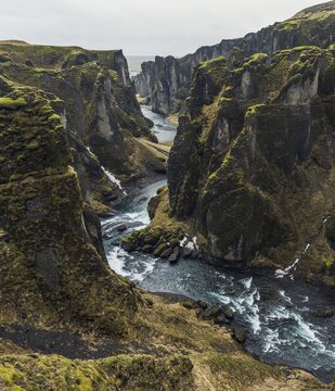 Fja&eth;r&aacute;rglj&uacute;fur Canyon, deep gorge, tuff rock, near Kirkjubaer on the south coast, southern Iceland, Iceland