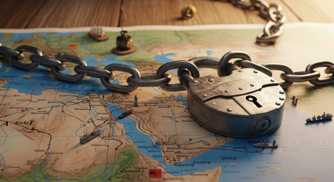 Vintage padlock and chain on weathered wooden surface