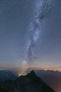 Starry sky with Milky Way and Lechtal Alps in the background, Elmen, Lechtal Alps, Au&szlig;erfern, Tyrol, Austria