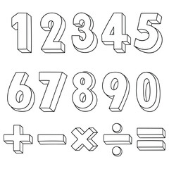 Fototapeta premium Hand-drawn doodle set of numbers and mathematical symbols on a white background.
