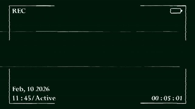Night Vision Camera Recording Screen with REC Indicator, Green Surveillance Overlay with Timestamp and HUD Frame