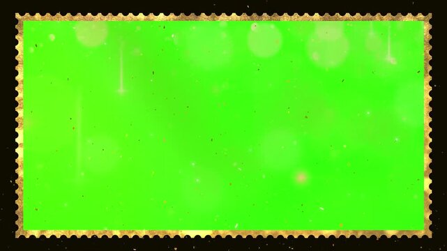 A video showcasing a vibrant green screen with a gold border for chroma keying in video production