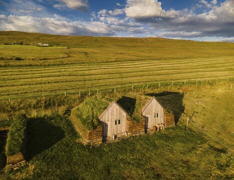 Horse stable and tool shed in original peat construction, L&yacute;tingssta&eth;ir, North Iceland, Iceland