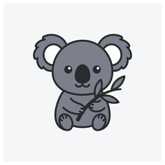 Naklejka premium Cute baby koala holding a leaf silhouette illustration