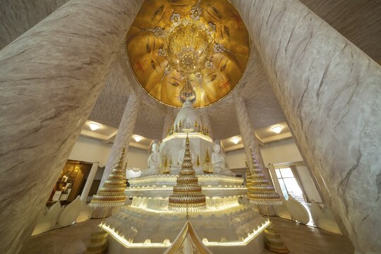 The very artistically designed central shrine (chedi in the interior), main pagoda, Buddhist temple complex Wat Phra That Sorn Kaew, Khao Kho mountains, Phetchabun province, Isan, Thailand