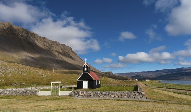 Saurb&aelig;jarkirkja, Saurb&aelig;r, Rau&eth;isandur, Raudisandur, near Patreksfj&ouml;rdur, Westfjords, Iceland