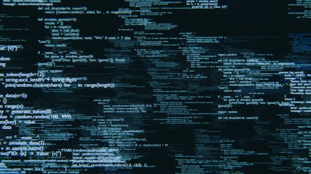 Animation of digital data moving on black background. 4K loop animation video