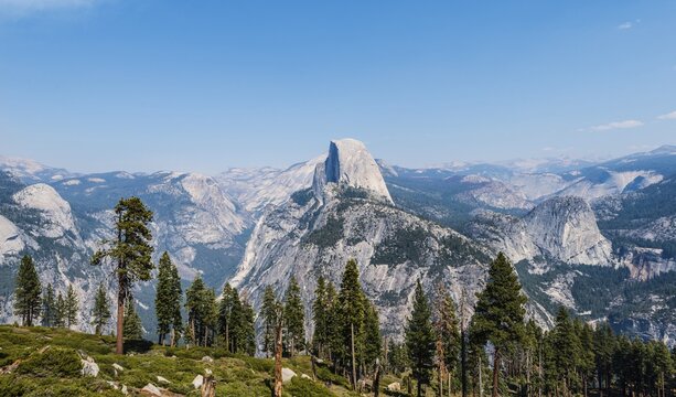 View into Yosemite Valley, Half Dome, Yosemite National Park, California, USA