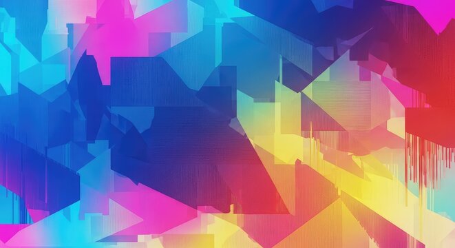 A vibrant digital noise pattern featuring abstract geometric shapes and warped lines, creating a visual glitch effect background, manipulated, colorful, complex