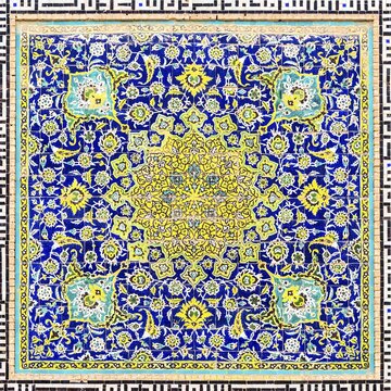 Mozaffari Jame Mosque or Friday Mosque, Colorful painted tiles, Kerman, Kerman Province, Iran