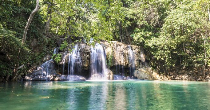 Waterfall in Erawan National Park, Kanchanaburi Province, Thailand