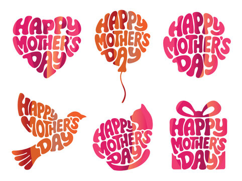Happy Mothers Day Set aus Vektorillustrationen in Orange- und Pinkt&ouml;nen