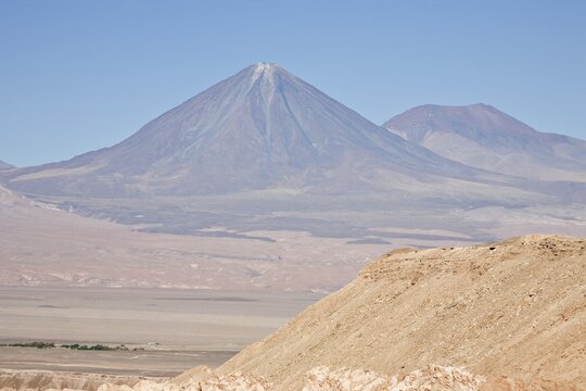 Licancabur Volcano (5920 m or 19422 ft) viewed from the Valle de la Muerte (Death Valley or sometimes called Martian Valley), San Pedro de Atacama, Regi&oacute;n de Antofagasta, Chile, South America