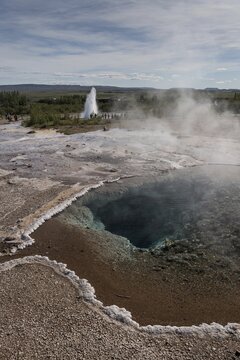 Thermal spring and eruption Geysir Strokkur, geothermal area Haukadalur, Geysir, Iceland