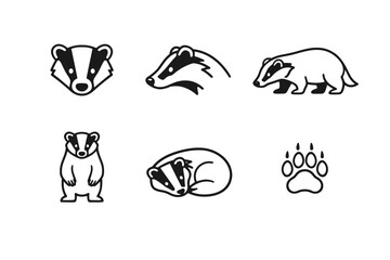 Obraz premium Minimal badger animal icon set in simple black silhouette vector style