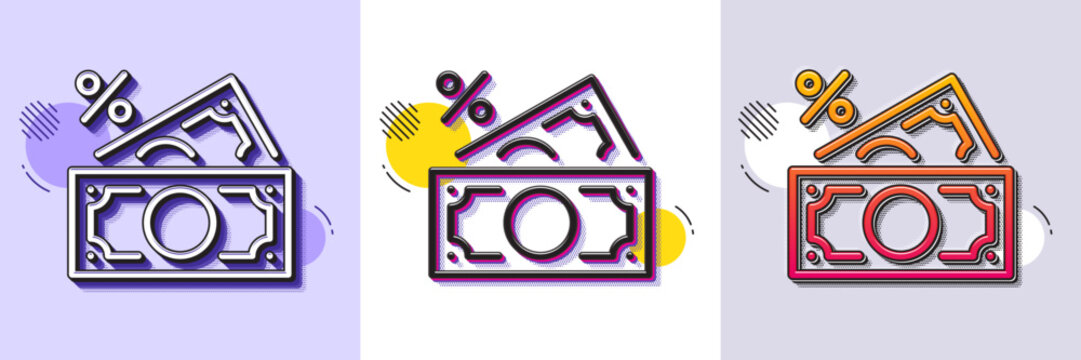 Money tax line icon. Halftone dotted pattern. Gradient icon with grain shadow. Cash tax rate sign. Financial interest symbol. Line money tax icon. Various designs. Vector