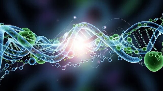 DNA double helix structure with cells.