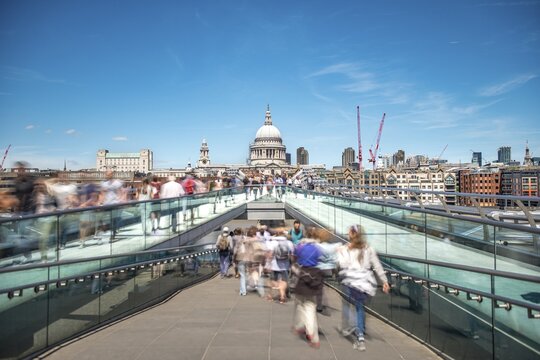 Millenium Bridge and St Paul's Cathedral, Motion Blur, London, England, Great Britain
