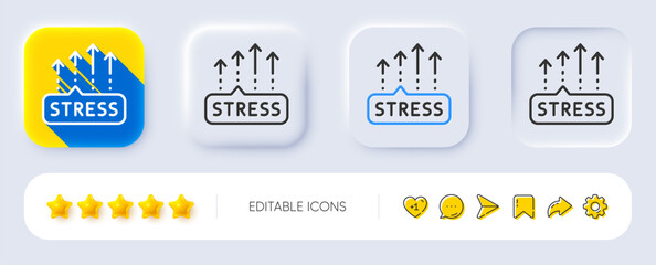 Obraz premium Stress grows line icon. Neumorphic, Flat shadow, 3d buttons. Anxiety depression chat sign. Mental health symbol. Line stress grows icon. Social media icons. Vector