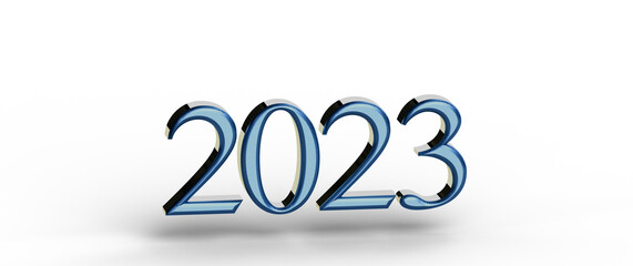 3D rendering of the year 2023 with blue and white colors, ideal for New Year greetings and celebrations. Perfect for hol © vegefox.com
