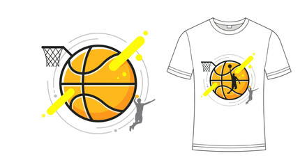 Basketball Graphic Design with Player Silhouette and T-shirt Mockup © Yunan