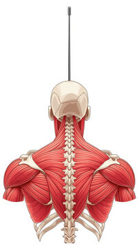 Back muscle anatomy human skeleton spine educational poster isometric view muscular system medical illustration anatomical red muscle white bone