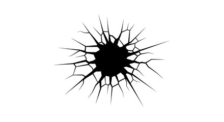Cracked glass hole bullet impact damage. © kuah