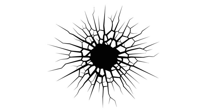 Black cracked glass hole illustration.