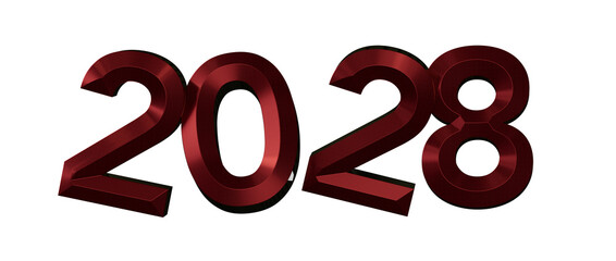 Bold 2028 text in metallic red isolated on white, perfect for new year greetings and futu © vegefox.com
