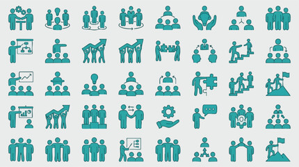 Obraz premium Business and Teamwork Icons Set - Leadership, Collaboration, and Growth
