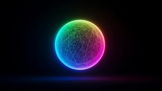 Glowing neon colorful sphere animation.