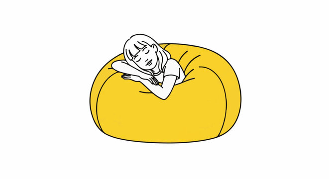 Person sleeping peacefully on a large yellow beanbag chair